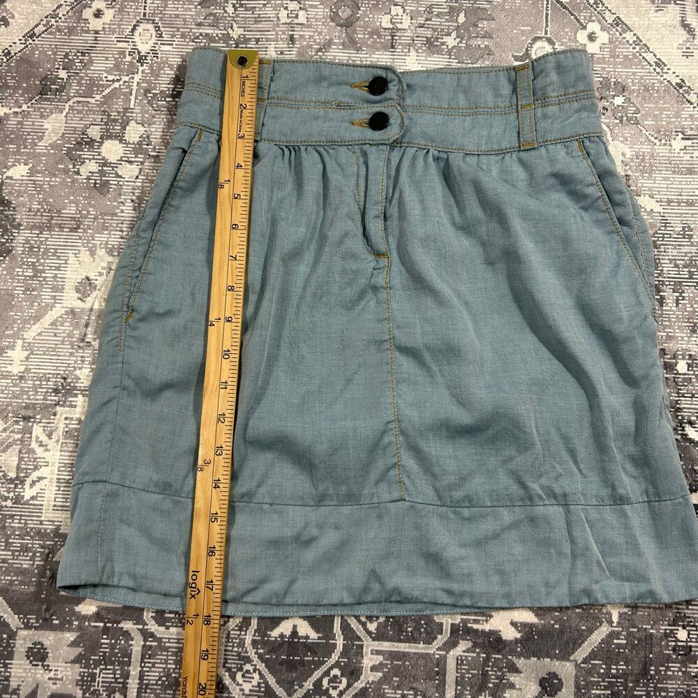 LUX Chambray Denim Mini Skirt Size 2 High Rise Double Button + Belt Loop - Picture 8 of 8